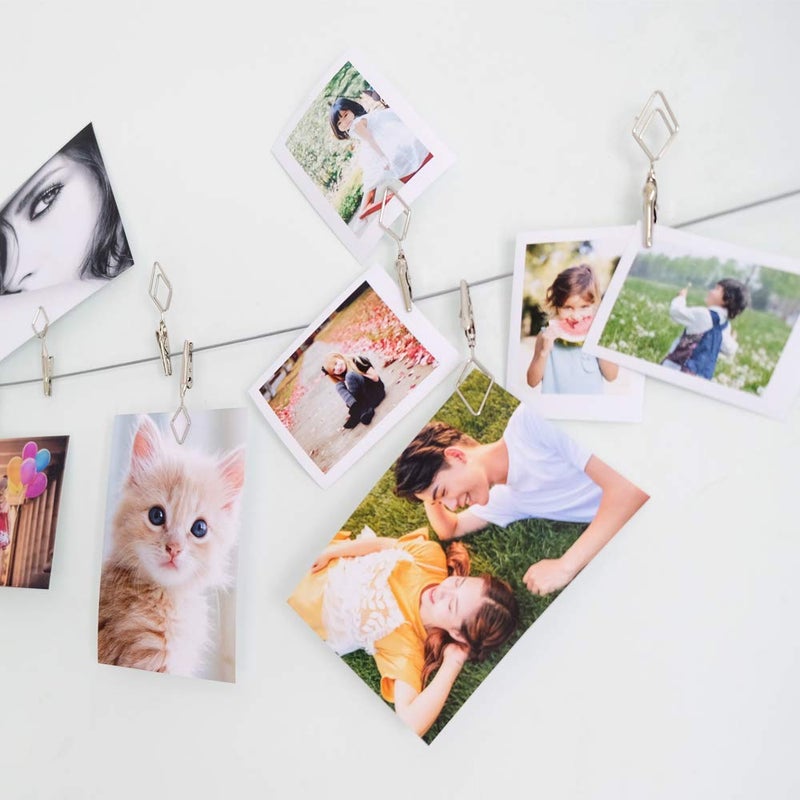 TFu Multi-Purpose Steel Wall Hanging Photo Display Cable Wire Rod with 12 Adjustable Clips for Hanging Photos Notes Postcard and Artworks (Rhombus) - Image 4